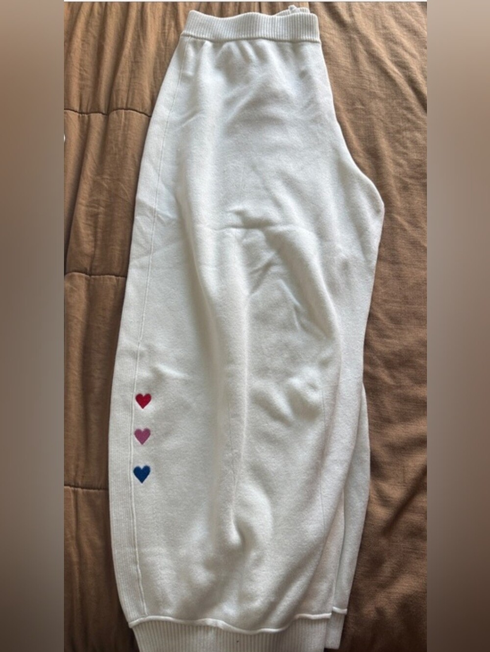 Anthropologie White Track Joggers with Heart Motif